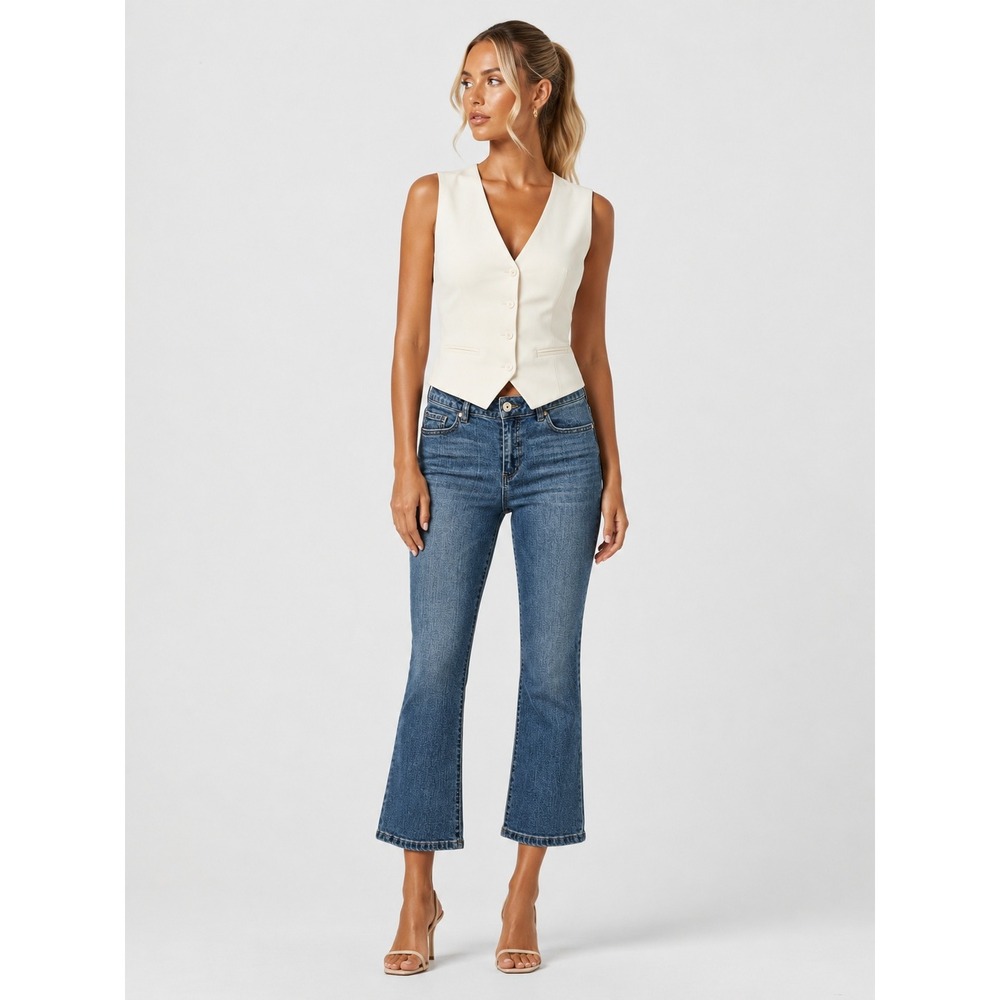 Camila Coelho Wash Blue Cropped Kick Flare Jeans Size 2 XS